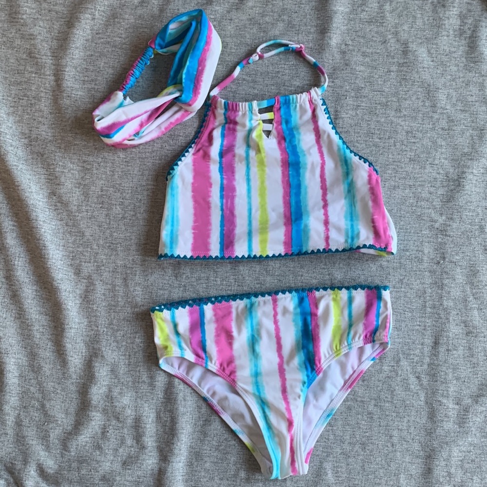 NWOT Jessica Simpson Halter Top High Waist Bikini Swimsuit w/ headband - M 8/10